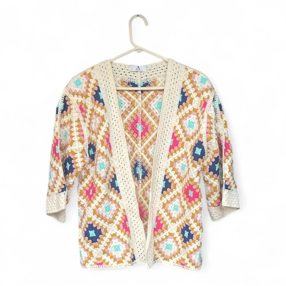 Cardigan Granny Square crocheted Womens Sweater NWOT - Picture 3 of 5